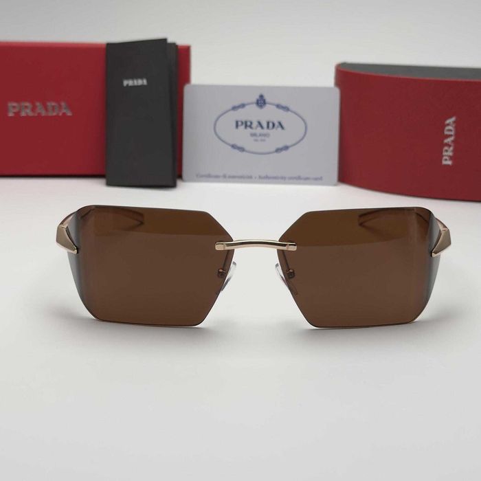 Унисекс слънчеви очила  Rimless Edition Black Brown Очила без рамка черни кафяви стъкла златни UV400 CE