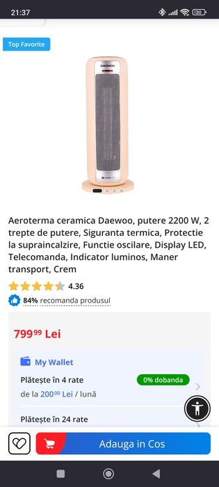 Aeroterma ceramica Daewoo 2200w