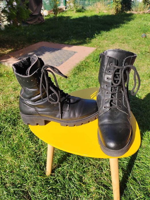 Ghete biker din piele cu blana -38