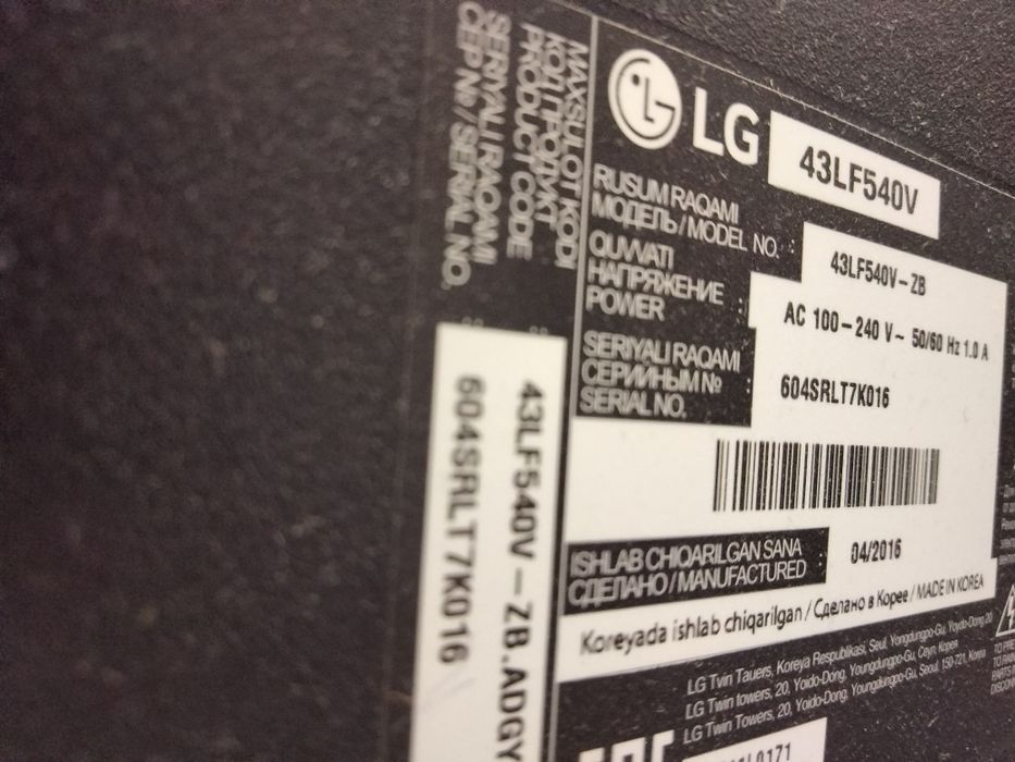 !!Srochna Koreyskiy LG TV 43 Sotiladi 1.700som