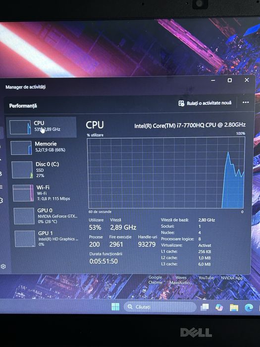 Laptop gaming | procesor i7 gen 7| GTX1050 |8gb ram| ssd 256 M2