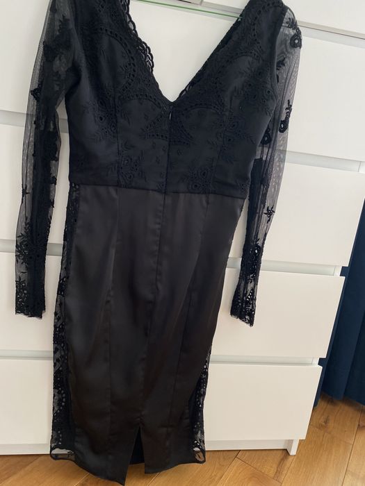 Rochie neagra din dantela si matase naturala