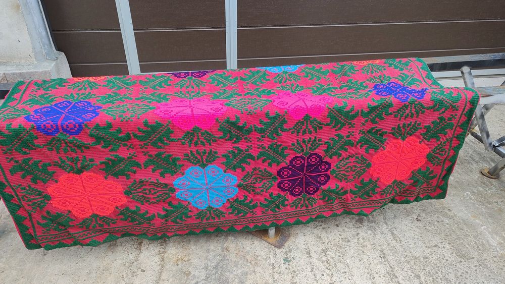 Pătură țărănească tradițională din lănă (Zona Bihorului )Handmade