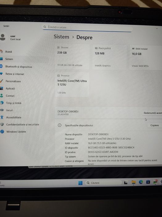 Laptop Lenovo L16 gen 1 ultra5-125u,16gb ddr5,256gb nvme 16 inch
