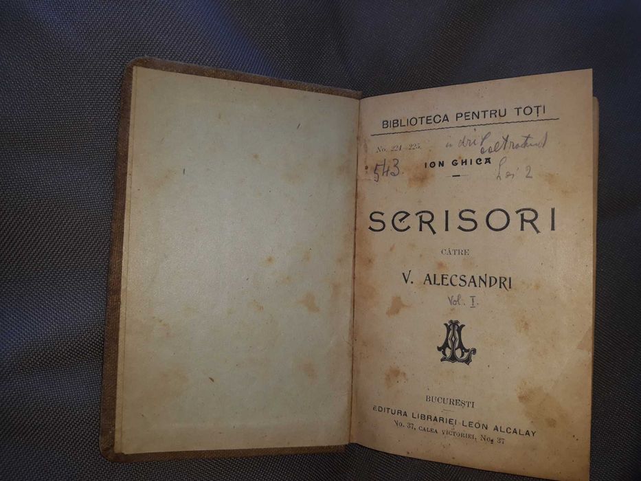 carte veche,  ION GHICA Scrisori catre V. Alecsandri