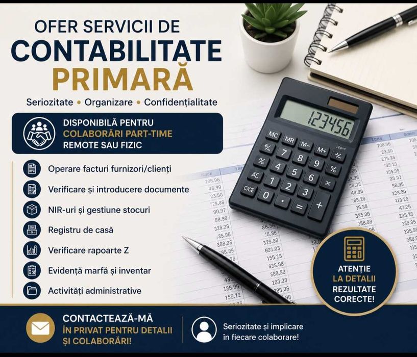 „Disponibilă pentru colaborări contabilitate primară”