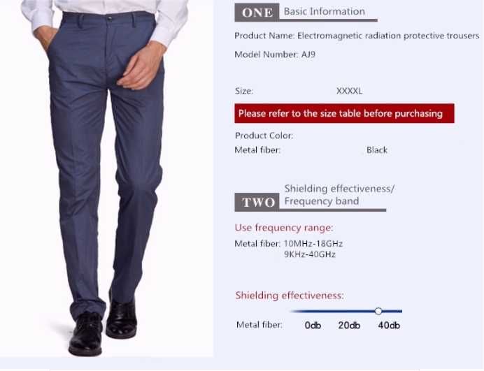AntiRF EMF EMR WiFi 5G Екраниран Панталон с EMP Електромагнитна Защита