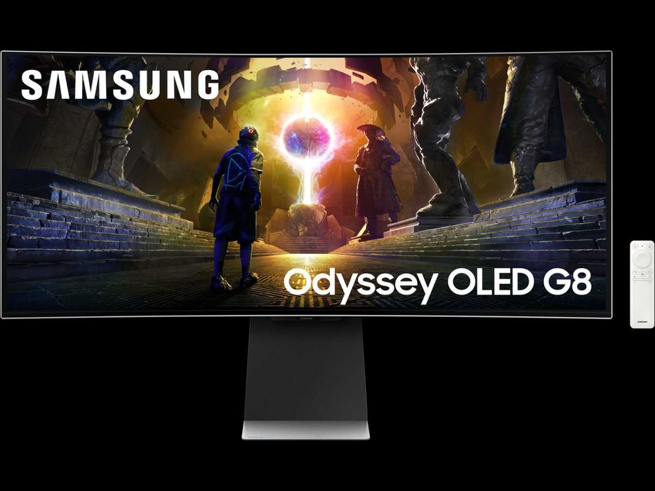 Продавам 34-инчов ултраширок монитор Samsung Odyssey OLED G8 в гаранция
