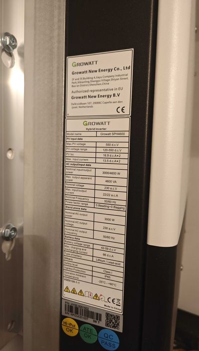 Хибриден инвертор GROWATT 5kw + Батерия 16kw