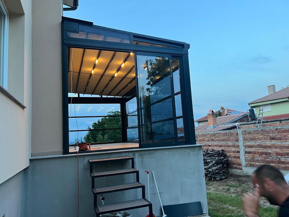 Пергола, биоклиматична пергола, стъклени тавани,гилотинно остъкляване