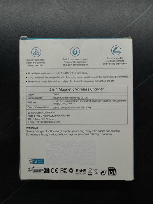 Încarcator wireless magnetic 3în1