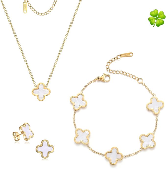 18к златно покритие гривна, колие, гердан, ланец, обеци van cleef