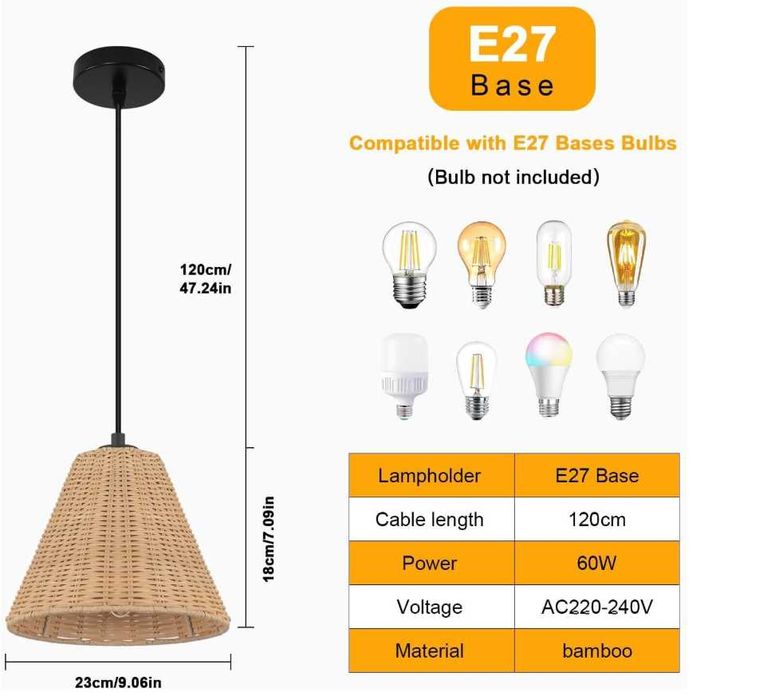 Candelabru de bucatarie din bambus, lampa pandantiv E27