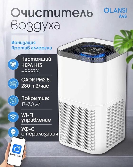 Очиститель воздуха OLANSI A4S 30м², 280 м³/час, оригинальный HEPA
