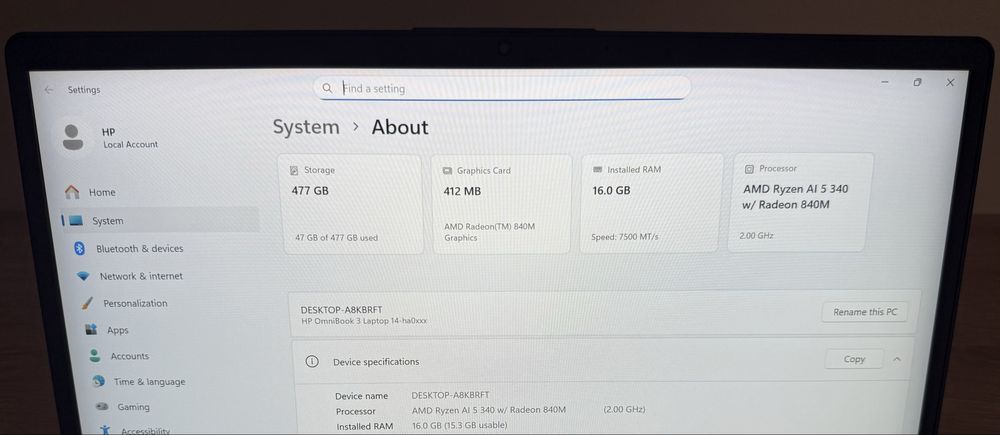 HP Omnibook 3 CA NOU ! Ryzen 5 AI - 16GB ram 512GB ssd !