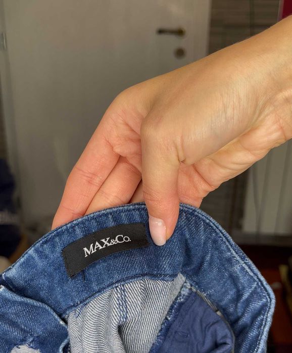 max co дънкова къса оригинална пола и бохо топ сет бял дантели и перли