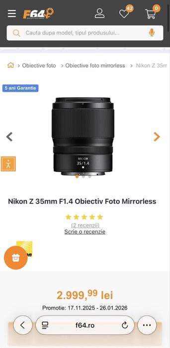 Nikon Z 35mm F1.4 Obiectiv Foto Mirrorless + Hoya Filtru UV HD MK II