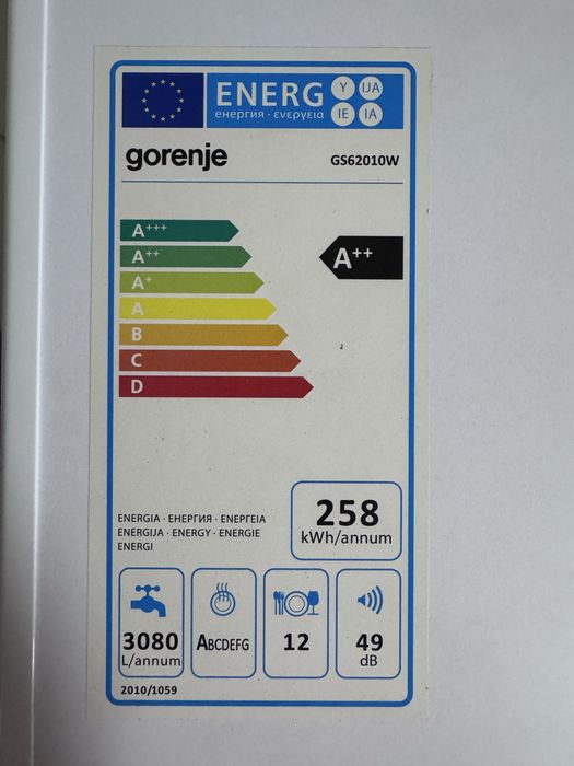 Masina de spalat vase independenta noua Gorenje GS62010W 60 cm, A++, 12 seturi 5 programe