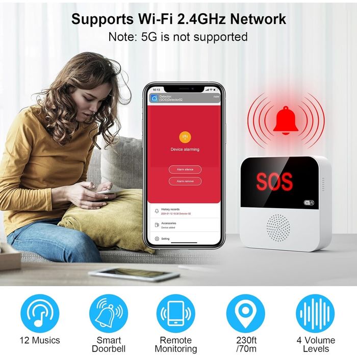 Паник Wi-Fi SOS бутон / Алармен бутон за възрастни и болни – НОВ