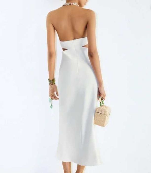 Zara rochie cut out alb lant la gat midi super calitate XS noua