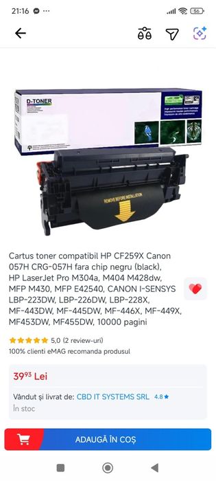 De vânzare 3 cartușe toner noi – Canon / HP CF259X / CRG-057H