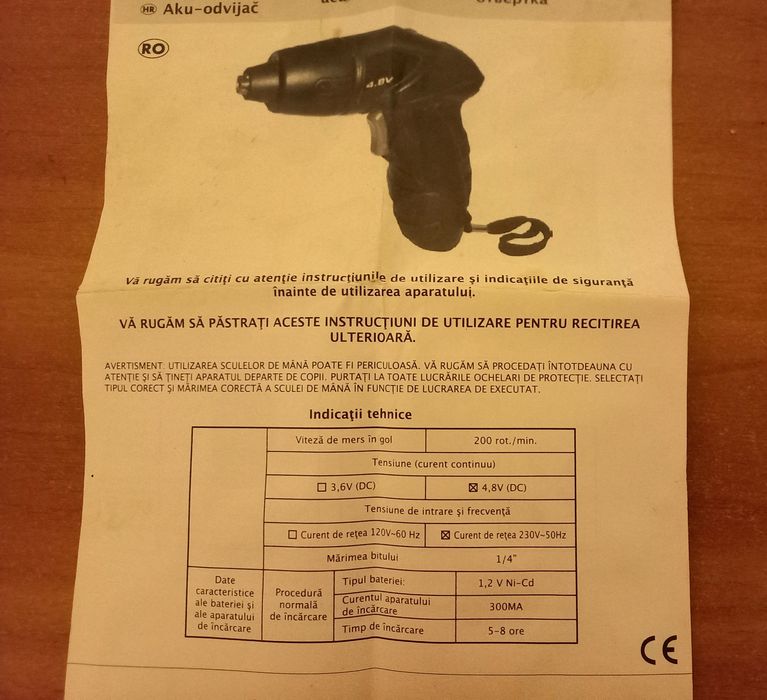 Șurubelniță cu acumulator de 4,8 V
