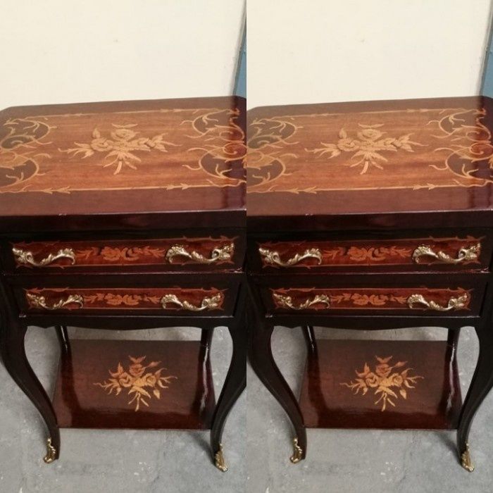 Set de 2 elegante comodine franceze inobilate cu intarsii și aplicații