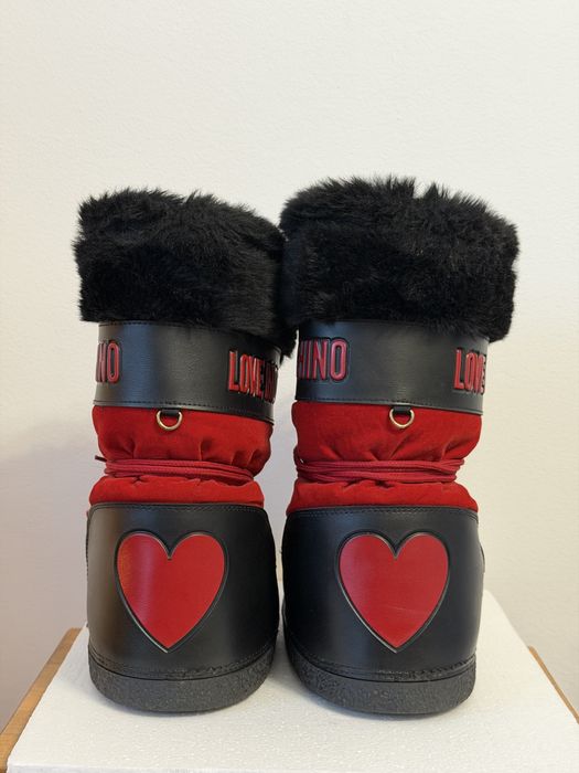Love Moschino Moon Boots Roșu catifea negru mărimea 38-40