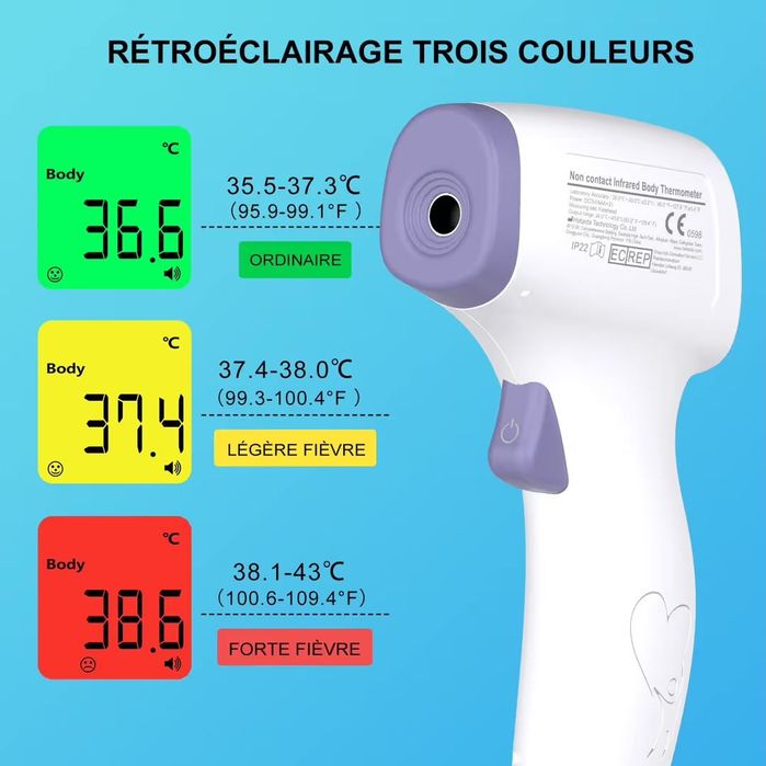 Termometru cu infraroșu Fără contact Ecran LCD cu funcție de memorie – Alb