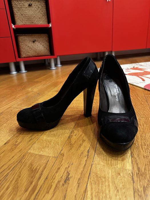 Pantofi din piele cu toc gros si platforma Boston Shoes