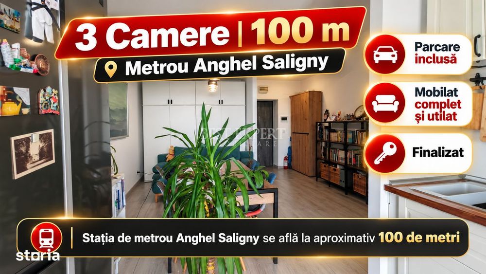 3 Camere | 100 m Metrou Anghel Saligny | Parcare Inclusa | Mobilat Com