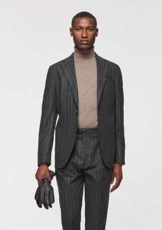 Sacou blazer slim 48 M de lux Eduard Dressler lana si bumbac gri dungi