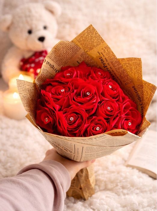 Buchet din 11 trandafiri din satin