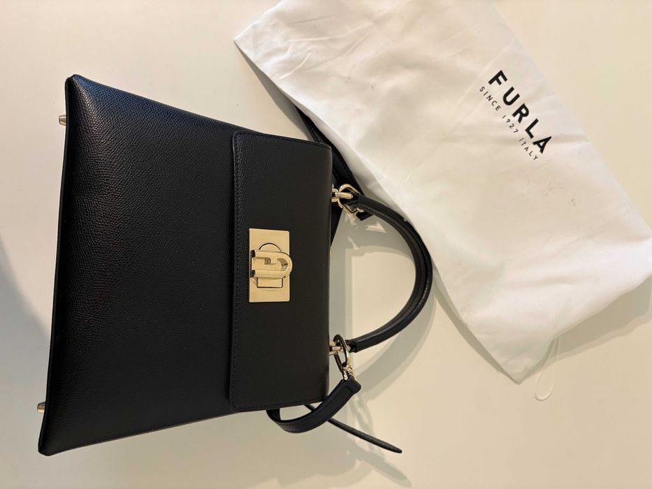 Geantă Furla 1927 top handle, originala, piele naturală, neagră – model elegant