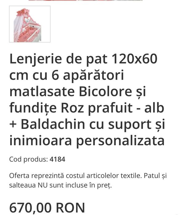 Lenjerie pat bebelusi Roz Deseda