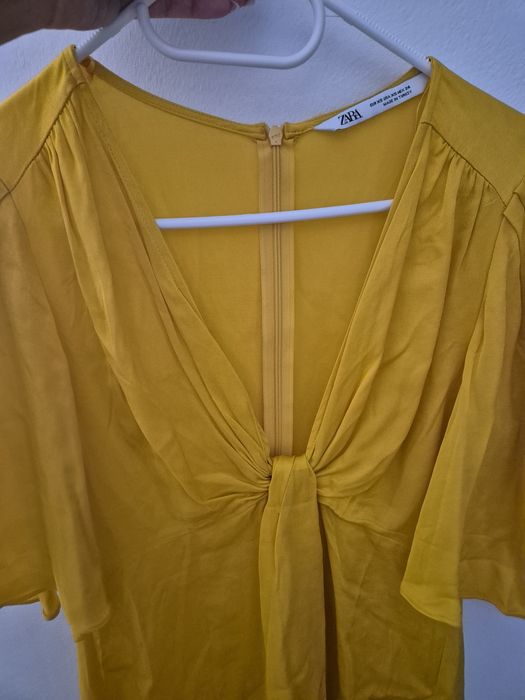 Bluză Zara din mătase, galbenă cu fermoar, XS
