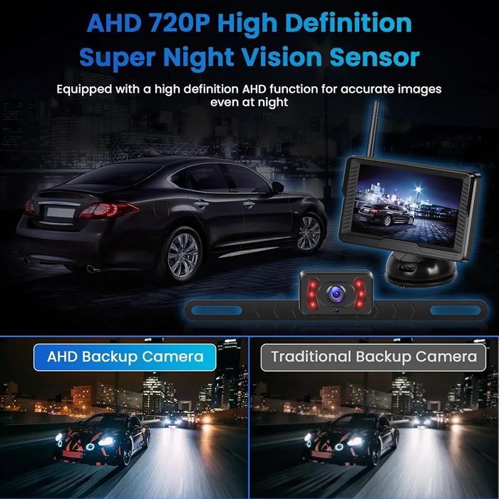 Безжична автомобилна камера за заден ход, HD монитор 4.3 инча, IP69 во