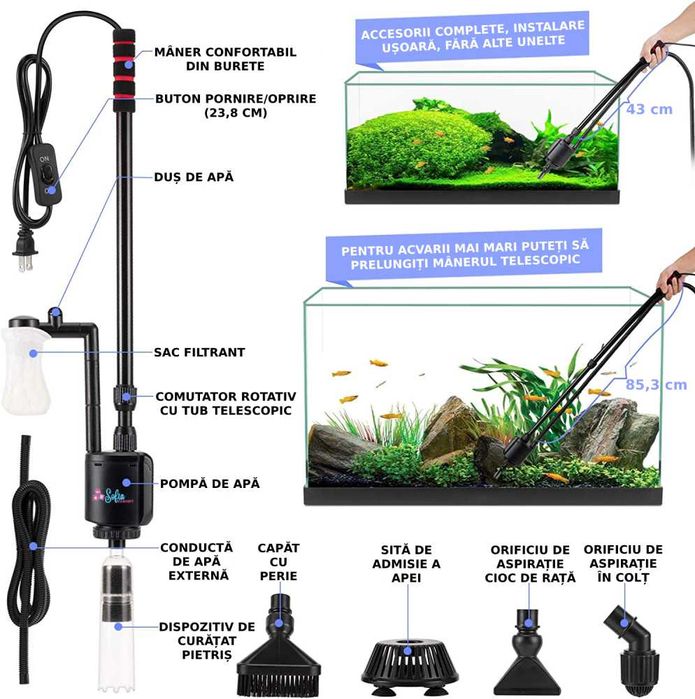 Aspirator Electric Multifunctional 6 In 1 pentru acvariu, SofiaCONCEPT