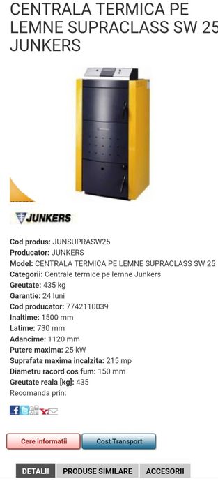 Centrală pe lemne Junkers, 25 Kw
