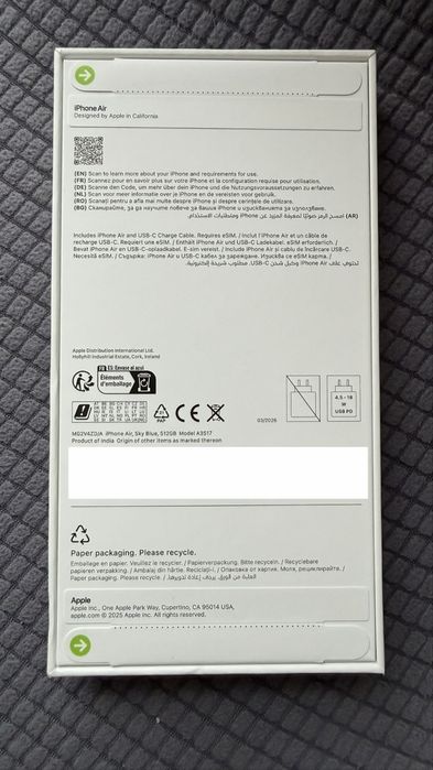 Apple iPhone Air, 512GB, 5G, Sky Blue APPLE IPHONE AIR 512GB