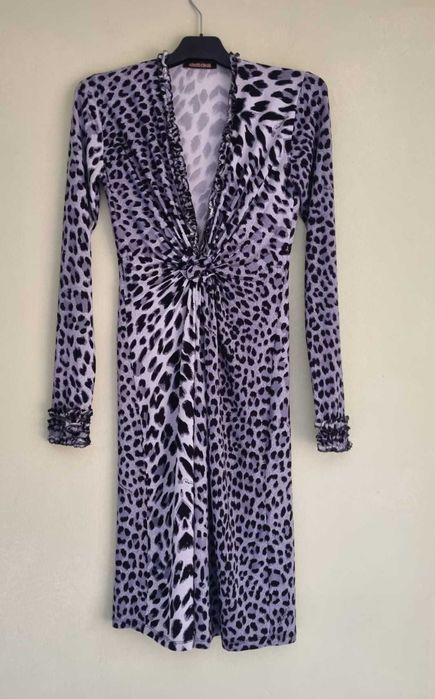 Rochie midi Roberto Cavalli, jersee de matase naturala 95%, animal print/leopard, marimea L