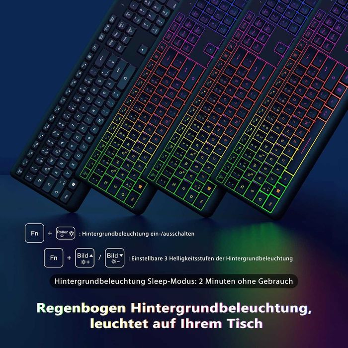 Set tastatura si mouse wireless RGB, QWERTZ german, USB