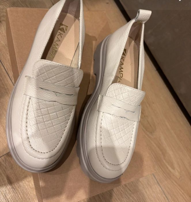 Loaferi crem bej din piele