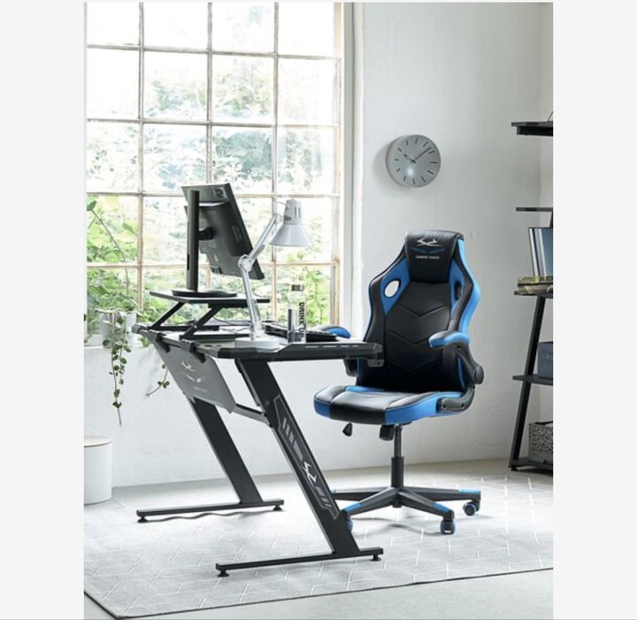 Геймърски стол VOJENS черна/синя изкуствена кожа/мрежа