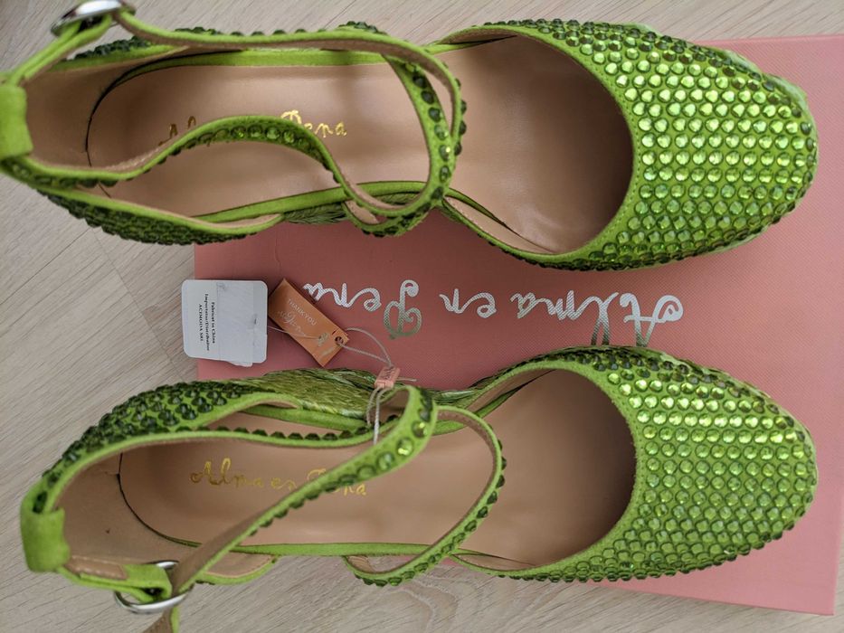 Sandale Alma en Pena verzi, piele intoarsă & cristale – mărime 38