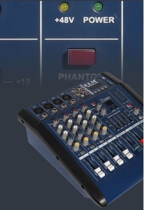 Mixer audio profesional cu amplificare, putere 2x250 W, 4 canale, 16ef