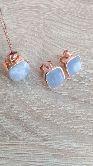 Сребърни обеци с Топаз/Цитрин/Лунен камък/Комплект с Аквамарин