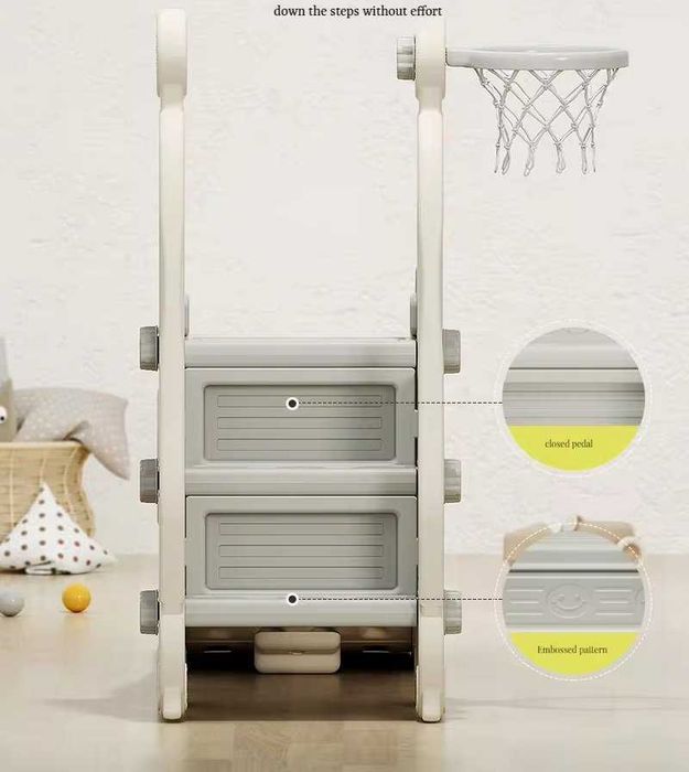 Spatiu de joaca Nichiduta Garden Happy Turtle Grey 3 in 1 cu tobogan, leagan , cos de baschet, mingie si piscina cu 200 bile joaca incluse