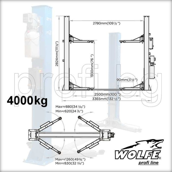 Подемник 4.0t WOLFE Premium line ел.магнитно отключване.ЛИЗИНГ
