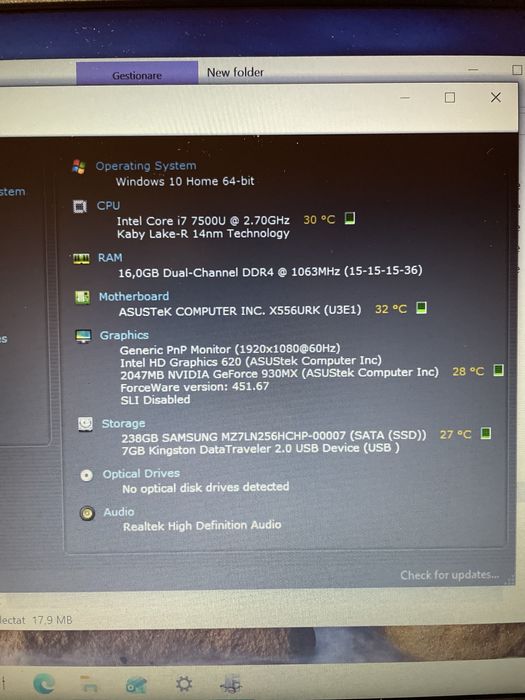 Laptop Asus X556U Multimedia/Gaming  i7 , 16gb ram, ssd,  Nvidia